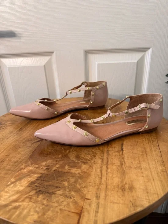 Halogen Blush Pink Studded Pointed-Toe T-Strap Flats - Picture 3 of 6